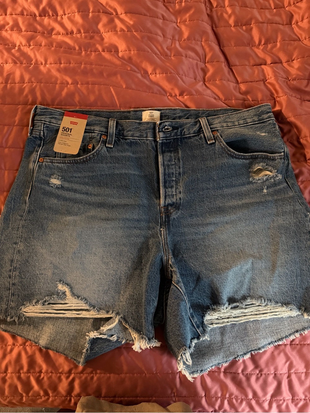 Levi's Distressed Blue Jean Shorts with Frayed Hem